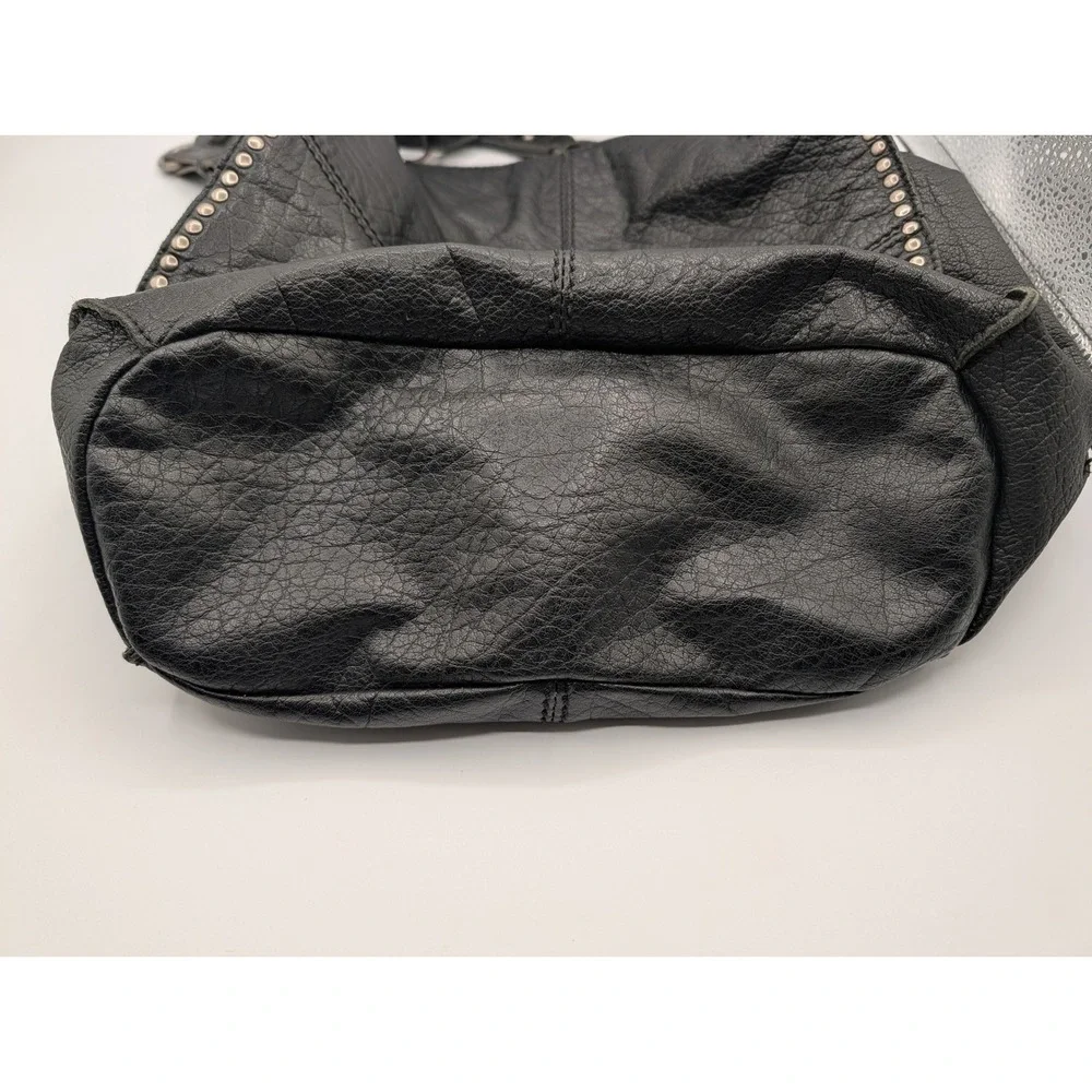 The Sak Black Pebbled Leather Studded Hobo Bag Shoulder Purse Slouchy Tote